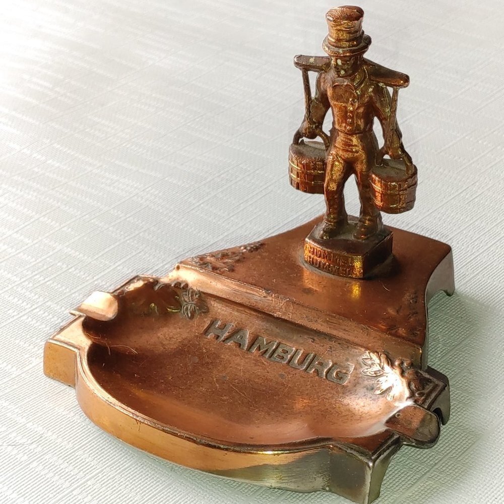 Collectible Ashtray Hummel HAMBURG Covered With copper Germany 70s Vinta…
